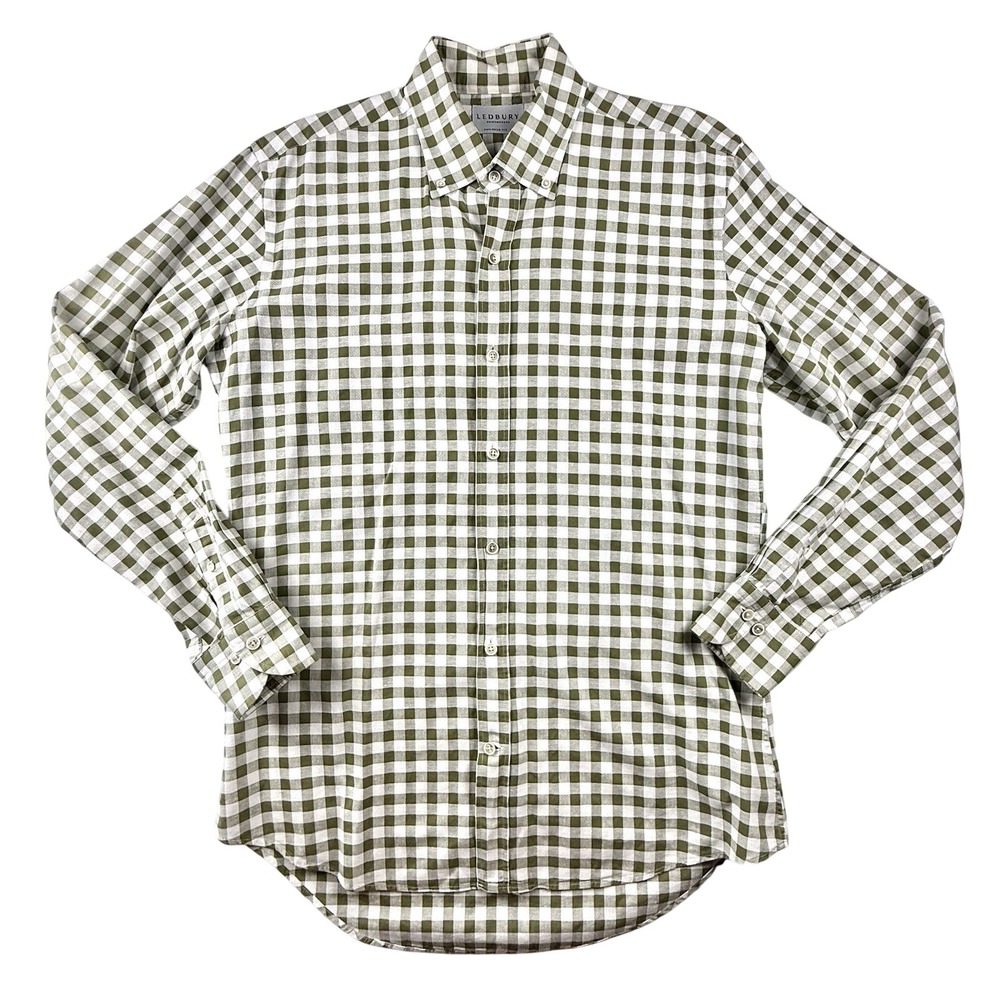 Ledbury Tailored Fit Dress Shirt Men 16 Green Plaid Long Sleeve Old Money Preppy